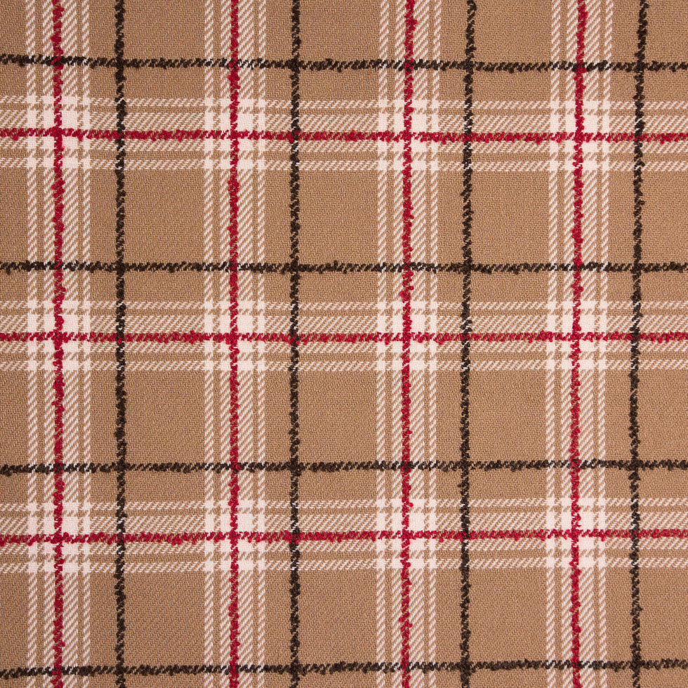 Red/Beige Plaid Wool Twill and Solid Felt Double Cloth Red/Beige Plaid Wool Twill and Solid Felt Double Cloth