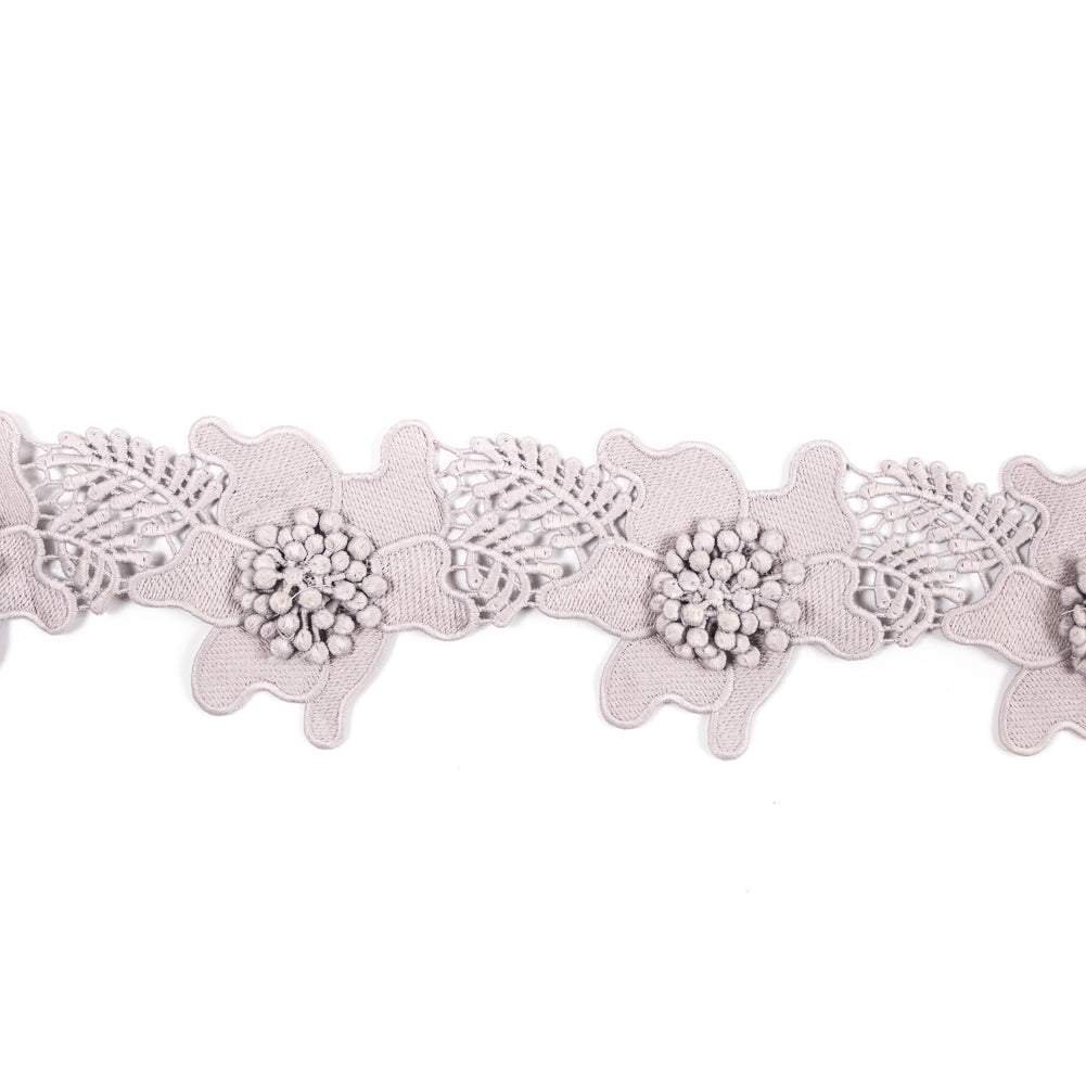 Gray 3D Floral Lace Trim - 3.5 Gray 3D Floral Lace Trim - 3.5