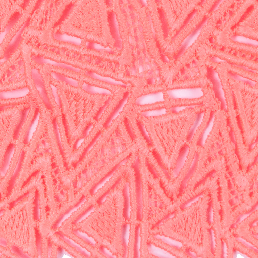 Neon Coral Geometric Venise Lace Trim - 3.25" Detail Neon Coral Geometric Venise Lace Trim - 3.25" Detail