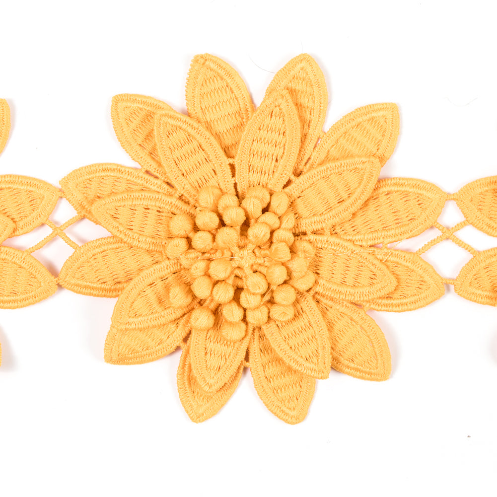 Yellow 3D Floral Lace Trim - 3.75" Detail Yellow 3D Floral Lace Trim - 3.75" Detail