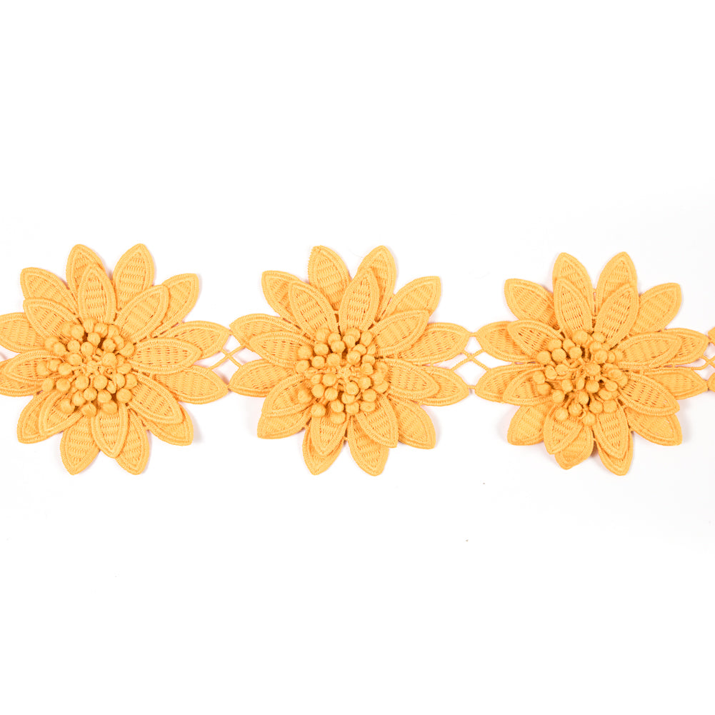 Yellow 3D Floral Lace Trim - 3.75" Yellow 3D Floral Lace Trim - 3.75"