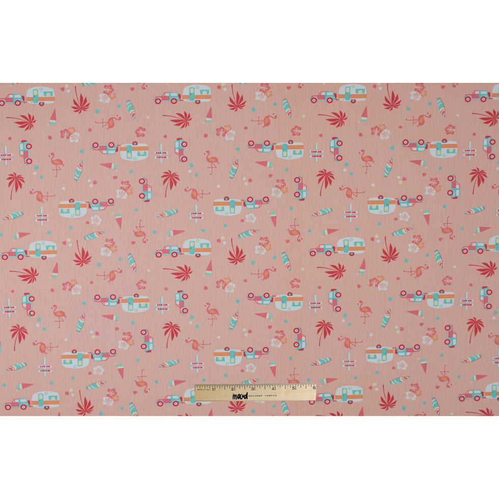 Scallop Shell/Persimmon Printed Trailers, Palm Trees, Ice Cream and Flamingos on Organic Cotton Poplin Full Scallop Shell/Persimmon Printed Trailers, Palm Trees, Ice Cream and Flamingos on Organic Cotton Poplin Full