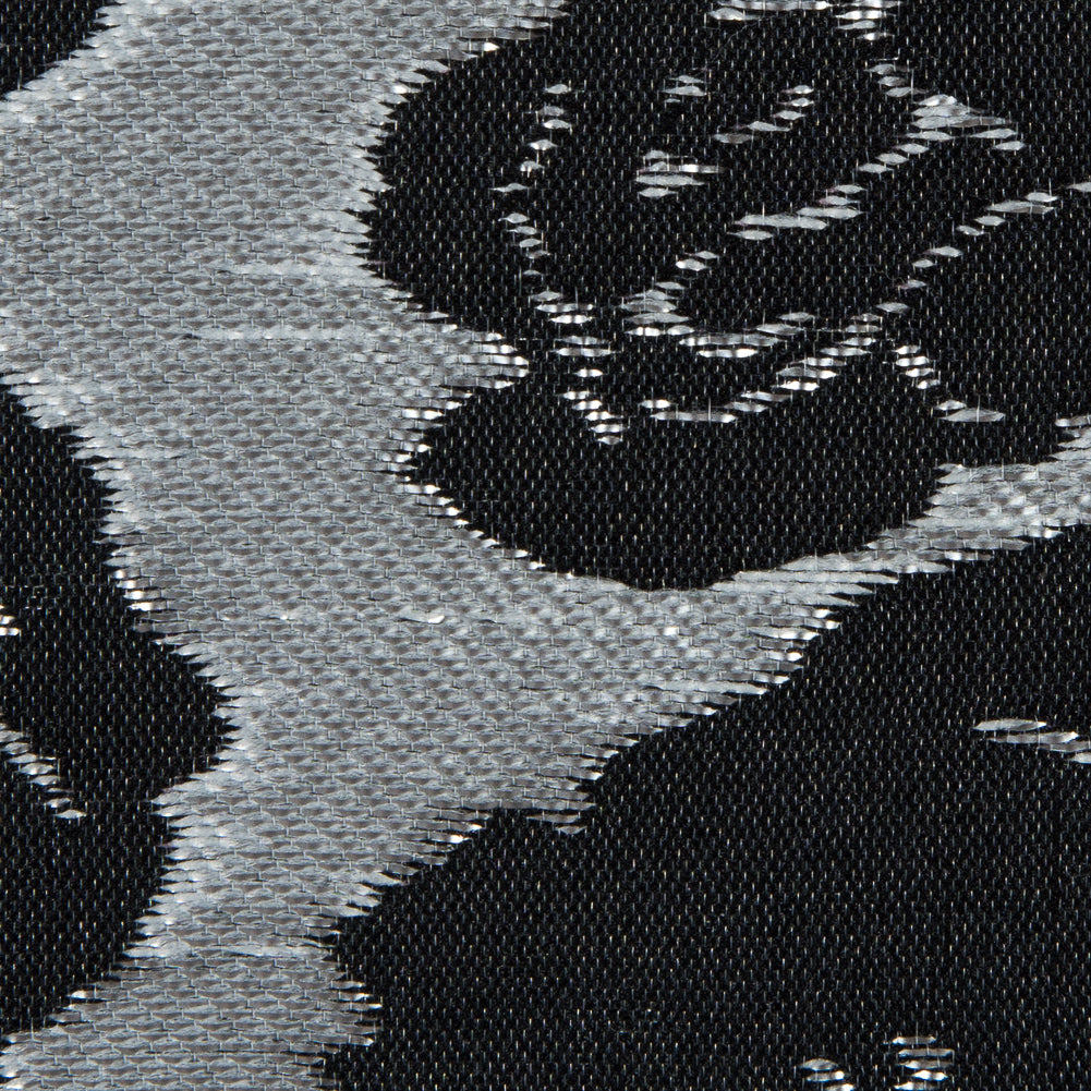 Metallic Silver/Pink Floral Polyester Brocade - Detail Metallic Silver/Pink Floral Polyester Brocade - Detail
