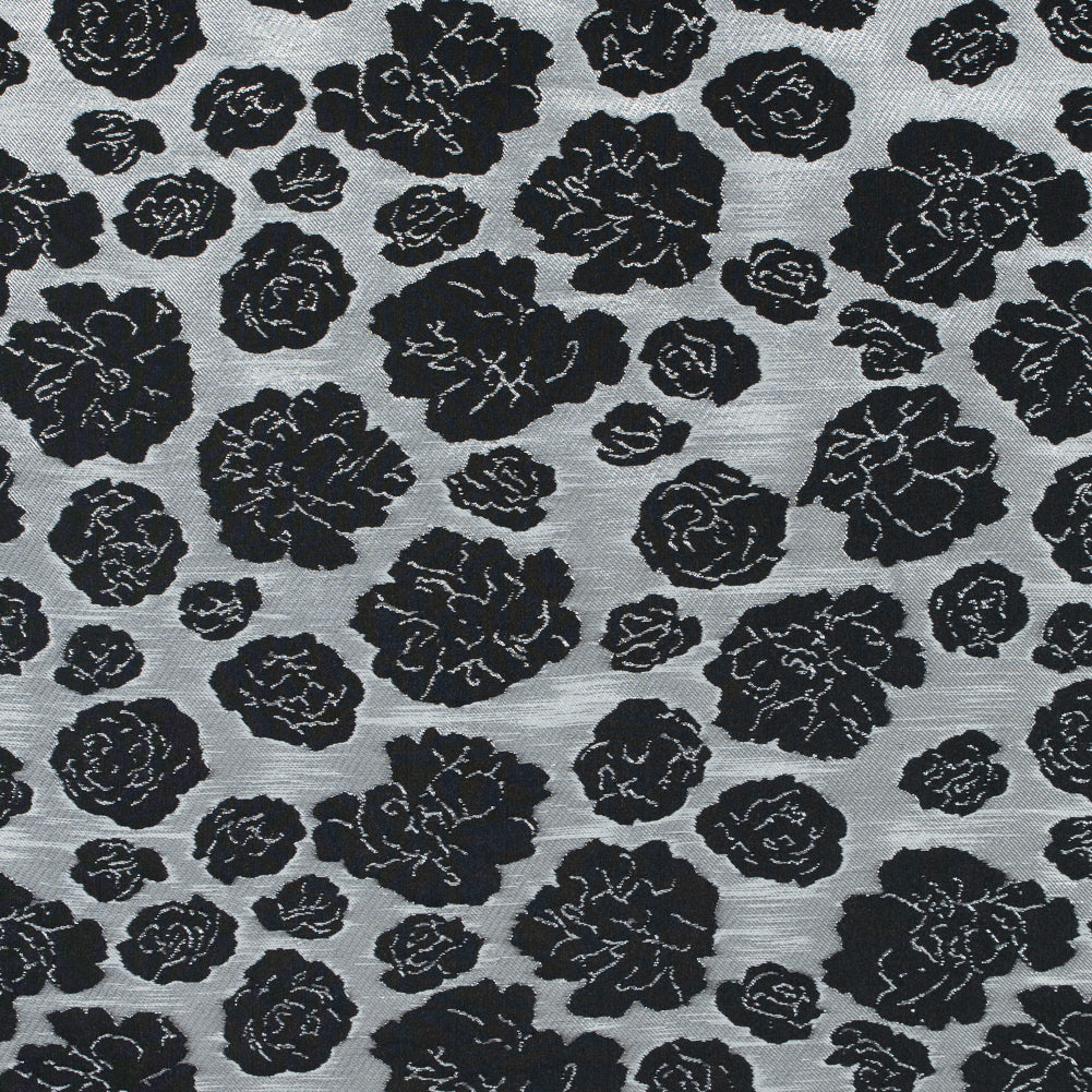 Metallic Silver/Pink Floral Polyester Brocade Metallic Silver/Pink Floral Polyester Brocade