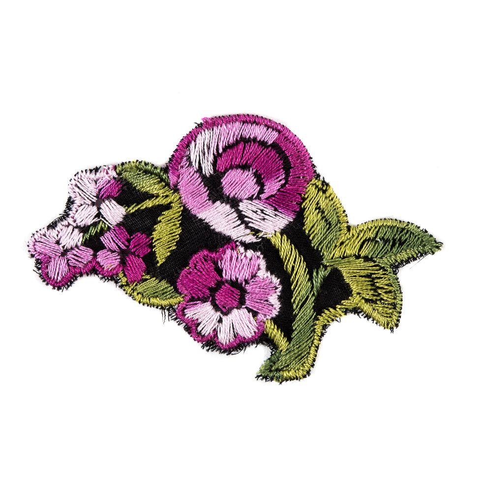 Pink and Green Flower Embroidered Applique - 2 Pink and Green Flower Embroidered Applique - 2