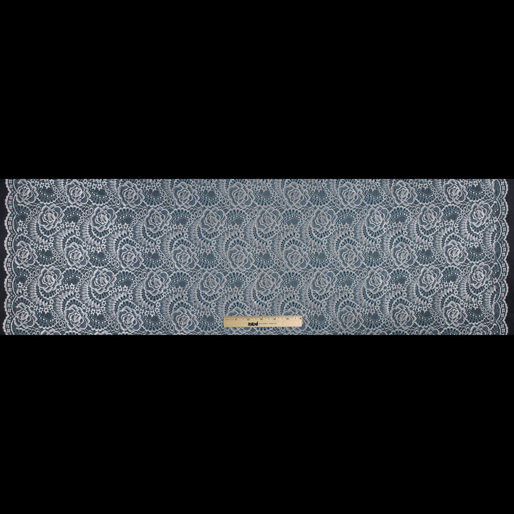 Powder Blue and Metallic Gold Floral Lace With Scalloped Edges Folded Powder Blue and Metallic Gold Floral Lace With Scalloped Edges Folded
