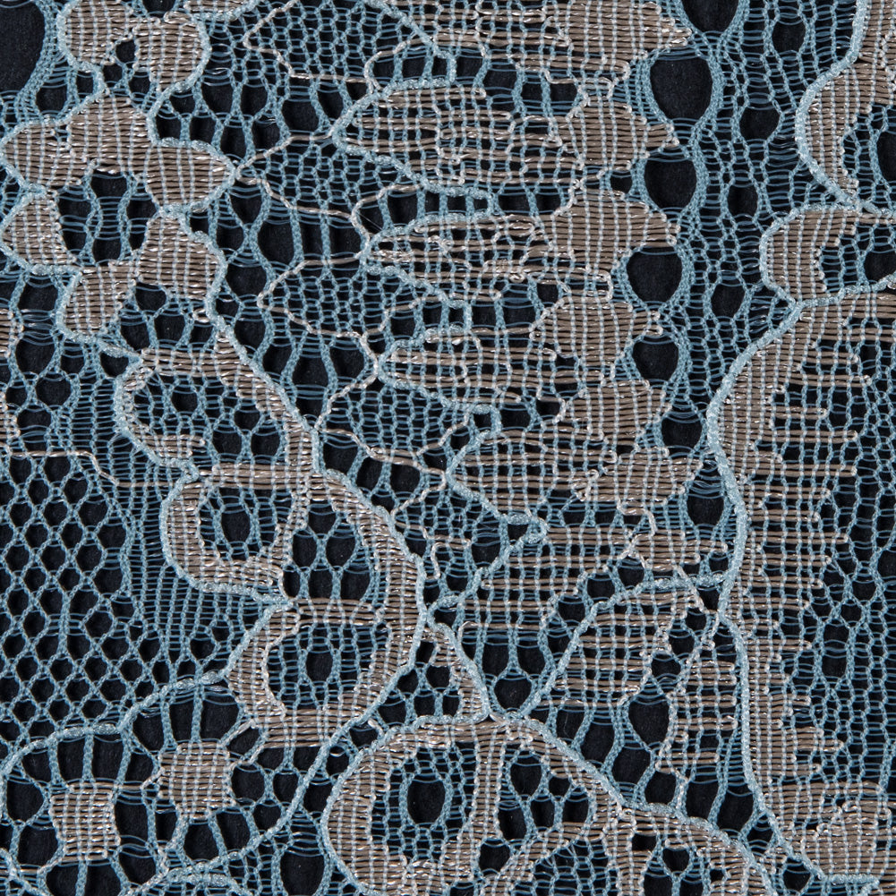 Powder Blue and Metallic Gold Floral Lace With Scalloped Edges Full Powder Blue and Metallic Gold Floral Lace With Scalloped Edges Full
