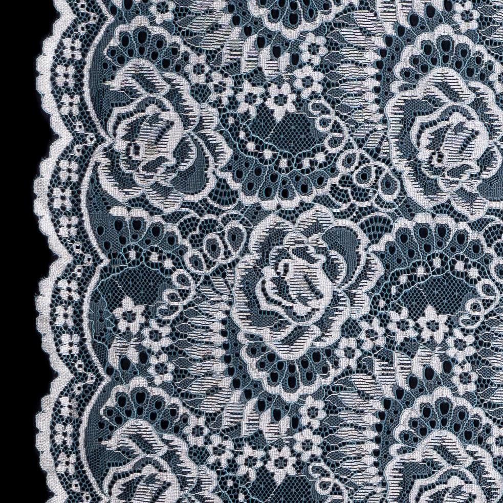 Powder Blue and Metallic Gold Floral Lace With Scalloped Edges Powder Blue and Metallic Gold Floral Lace With Scalloped Edges