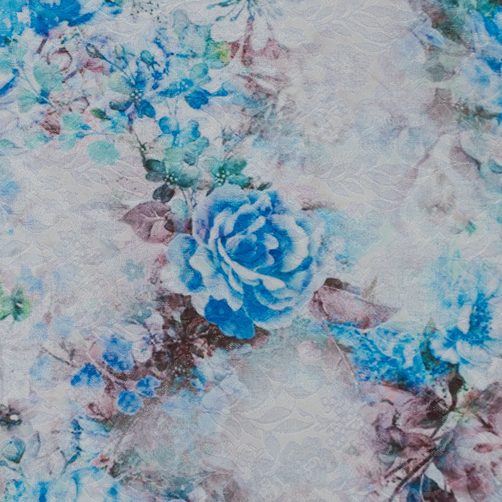French Blue and Birch Digitally Printed Floral Jacquard French Blue and Birch Digitally Printed Floral Jacquard