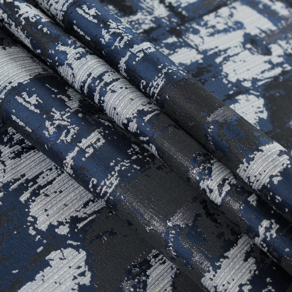 Black and Navy Blue Abstract Metallic Jacquard - Detail Black and Navy Blue Abstract Metallic Jacquard - Detail