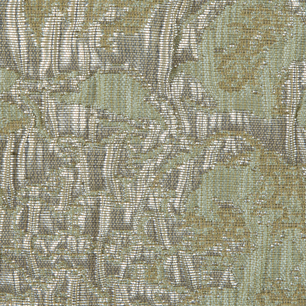 Khaki, Pista Green and Silver Abstract Floral Metallic Brocade/Jacquard - Full Khaki, Pista Green and Silver Abstract Floral Metallic Brocade/Jacquard - Full