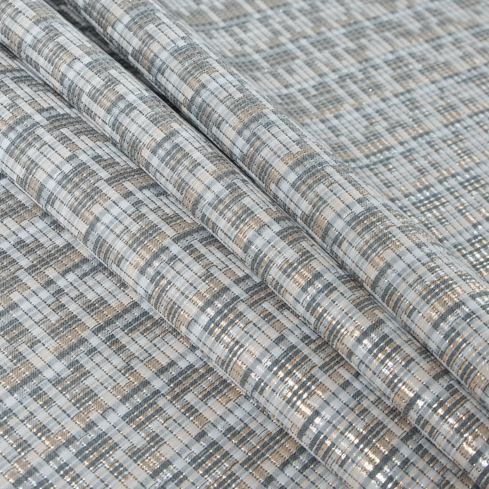 Ivory, Lake Blue and Silver Metallic Brocade Folded Ivory, Lake Blue and Silver Metallic Brocade Folded