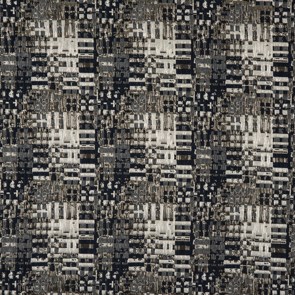 Metallic Silver/Patriot Blue/Ivory Abstract Geometric Polyester Brocade Metallic Silver/Patriot Blue/Ivory Abstract Geometric Polyester Brocade