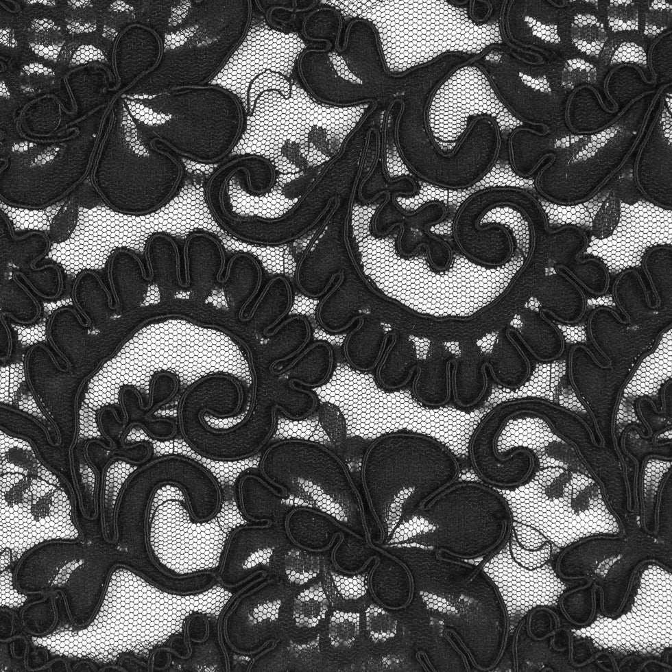 Black Corded Lace Trim - 7.25 - Detail Black Corded Lace Trim - 7.25 - Detail