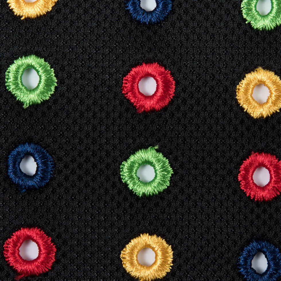 Italian Black/Multi-Colored Embroidered Spacer Mesh Detail Italian Black/Multi-Colored Embroidered Spacer Mesh Detail