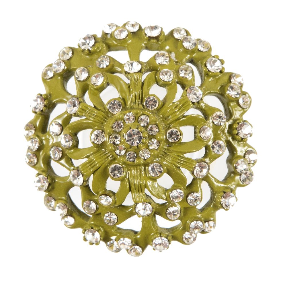 Olive Rhinestone Metal Button - 54L/34mm Olive Rhinestone Metal Button - 54L/34mm