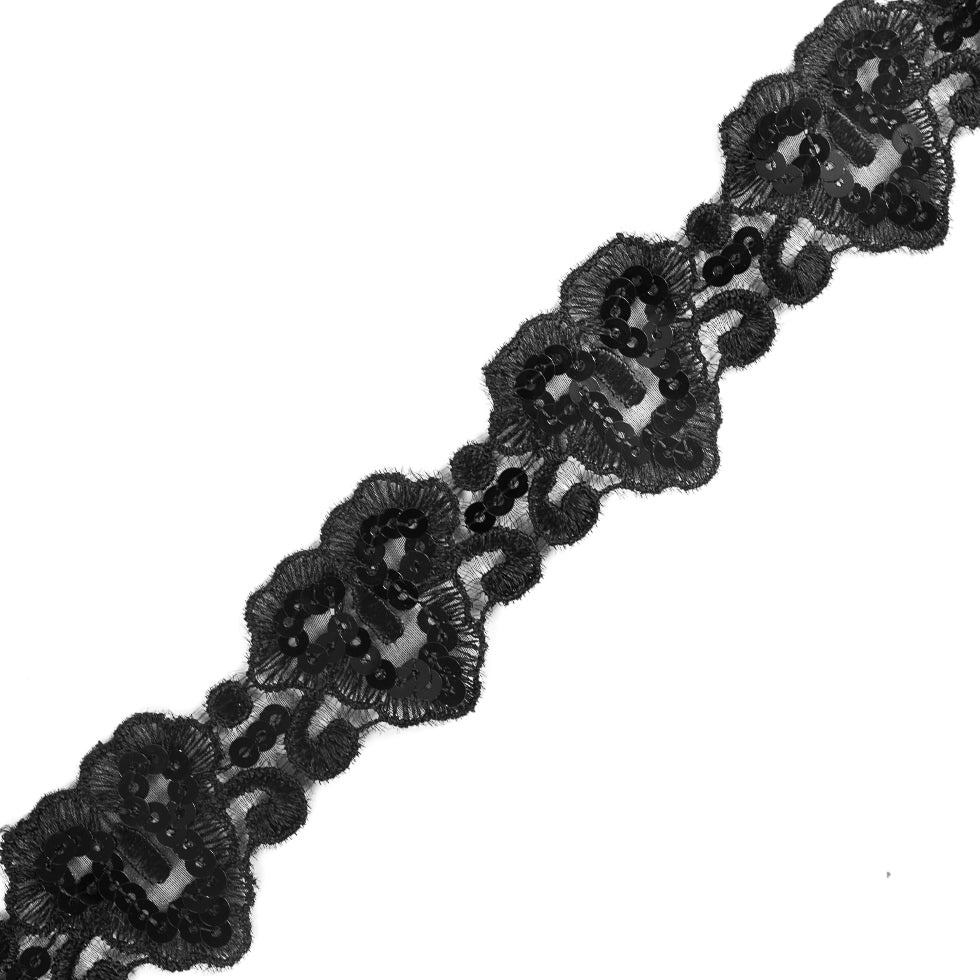 Black Embroidered Organza Sequin Trim - 1.5" Black Embroidered Organza Sequin Trim - 1.5"