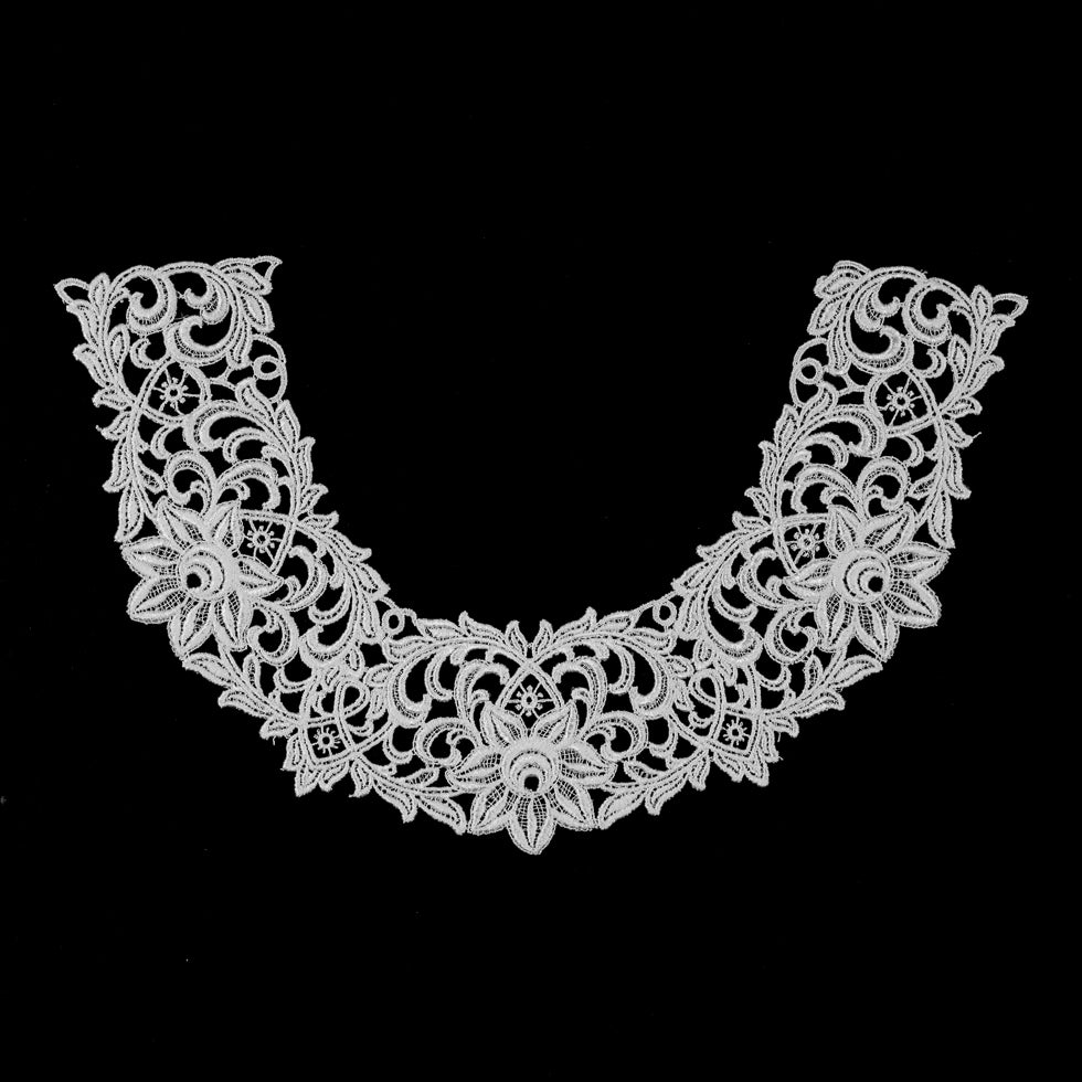 White Floral Lace Neck Applique - 10" White Floral Lace Neck Applique - 10"