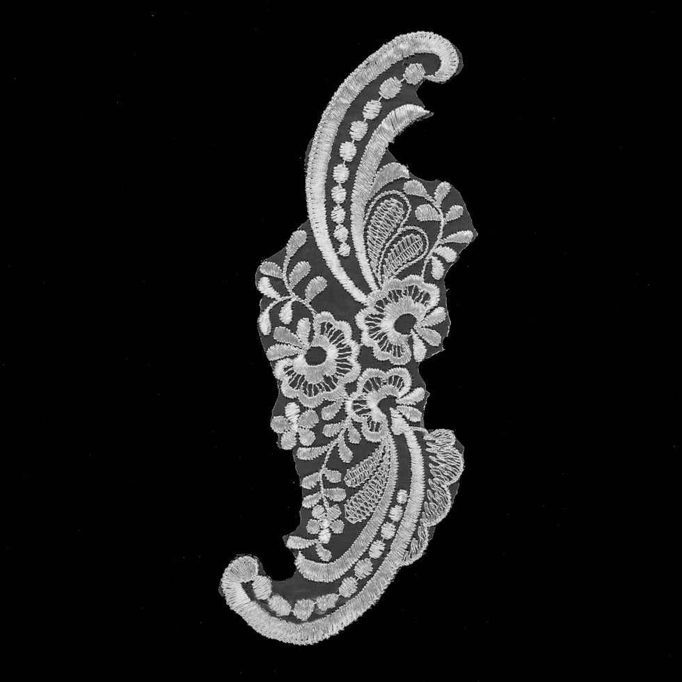 White Floral Embroidered Organza Applique - 10" White Floral Embroidered Organza Applique - 10"