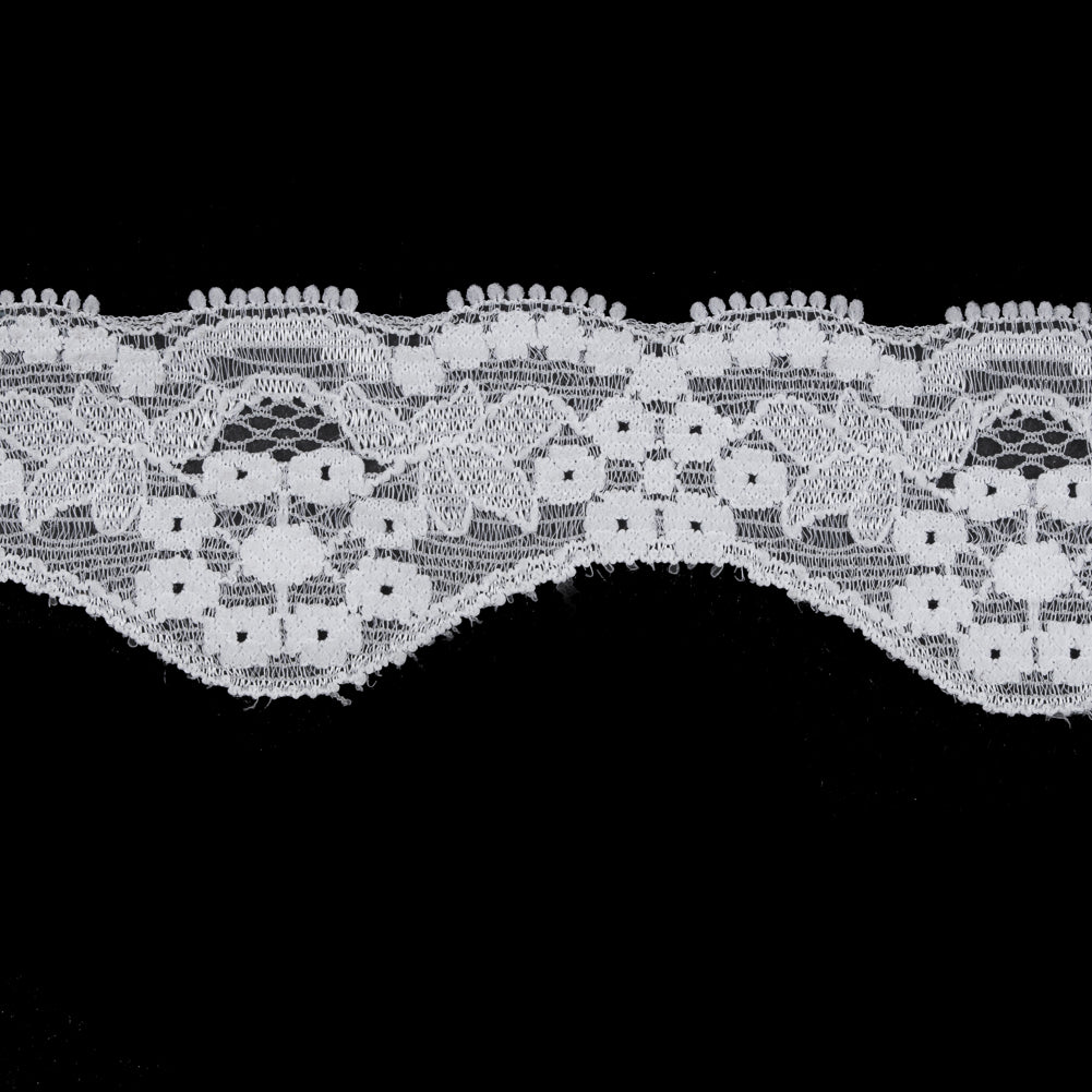 White Floral Stretch Lace Trim - 1.5" Detail White Floral Stretch Lace Trim - 1.5" Detail