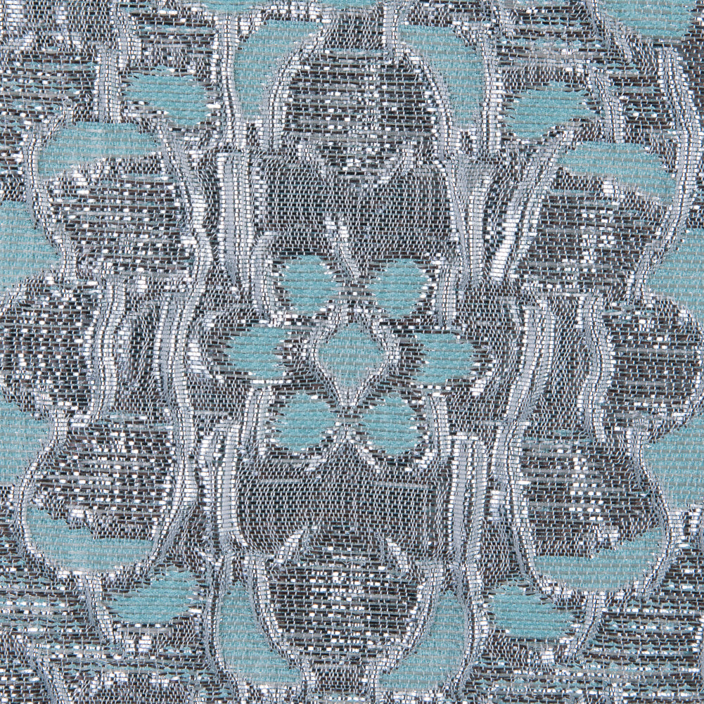 Turquoise/Silver Metallic Floral Brocade - Detail Turquoise/Silver Metallic Floral Brocade - Detail
