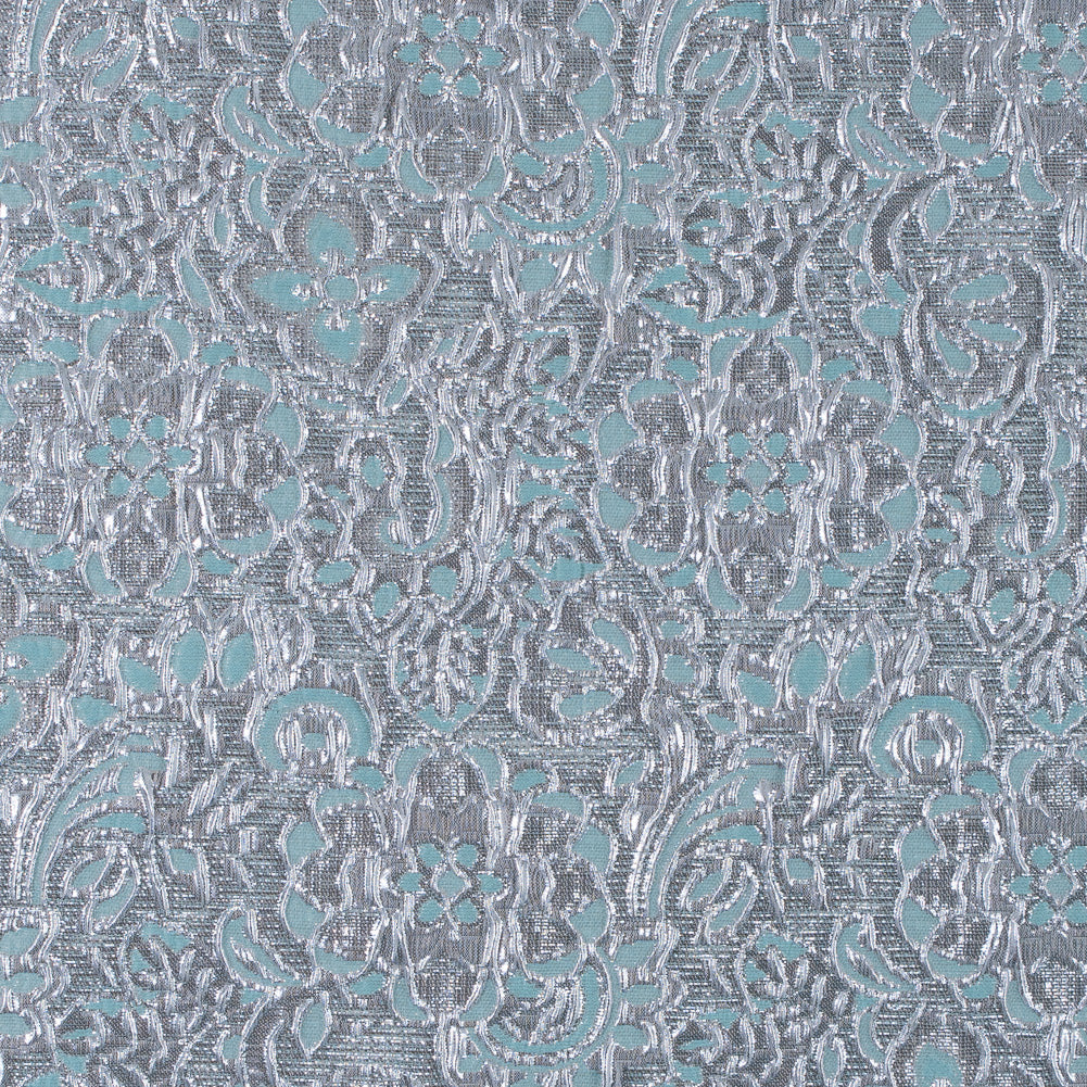 Turquoise/Silver Metallic Floral Brocade Turquoise/Silver Metallic Floral Brocade