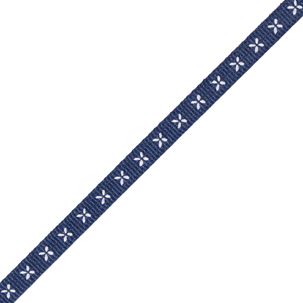 Navy and White Stitched Grosgrain Ribbon - 0.25 - Detail Navy and White Stitched Grosgrain Ribbon - 0.25 - Detail