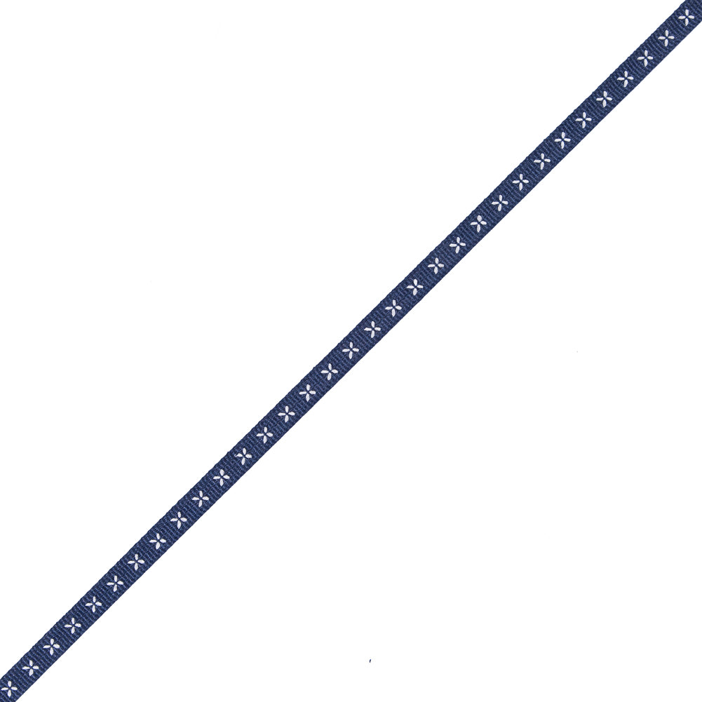 Navy and White Stitched Grosgrain Ribbon - 0.25 Navy and White Stitched Grosgrain Ribbon - 0.25