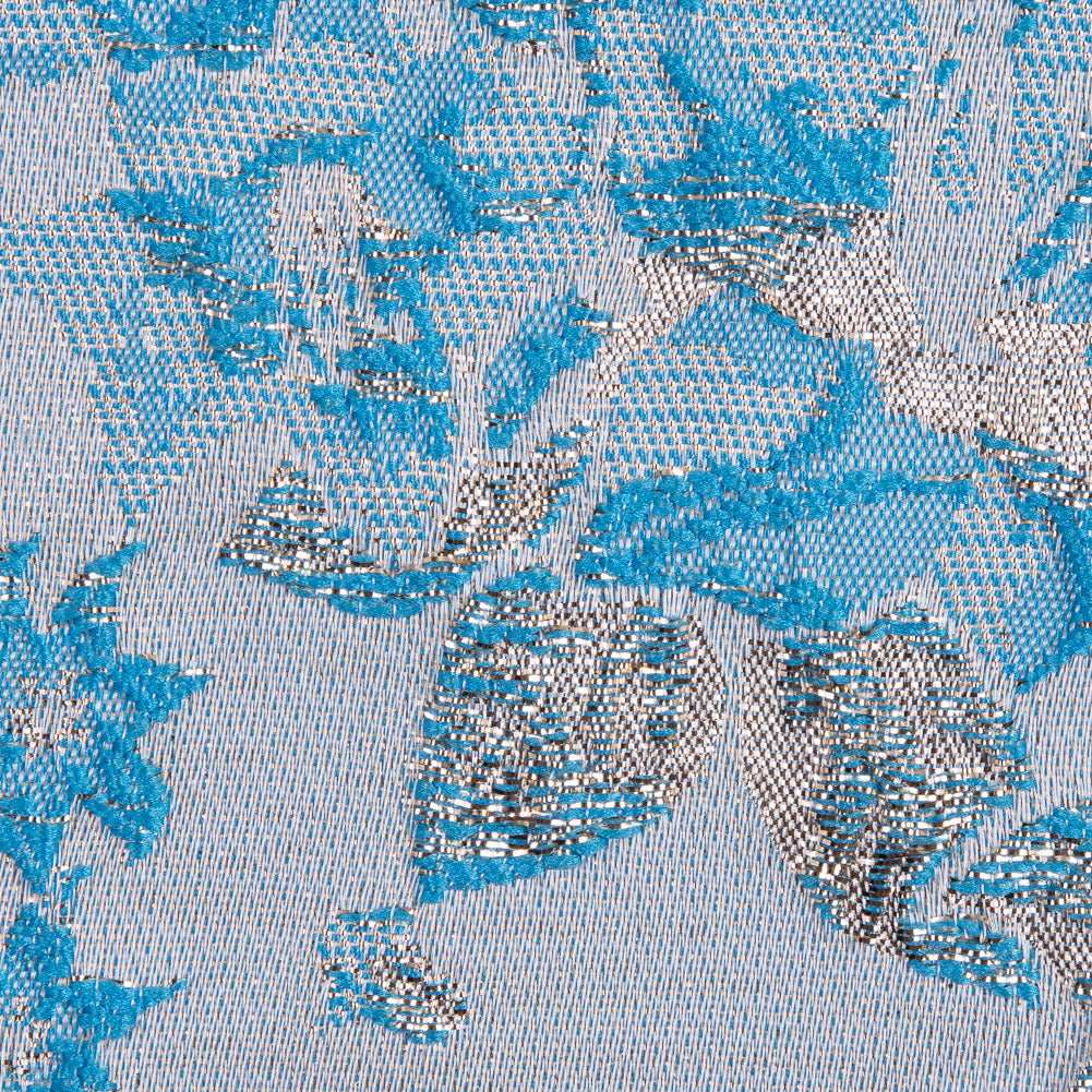 Metallic Pale Gold/Blue Floral Brocade - Detail Metallic Pale Gold/Blue Floral Brocade - Detail
