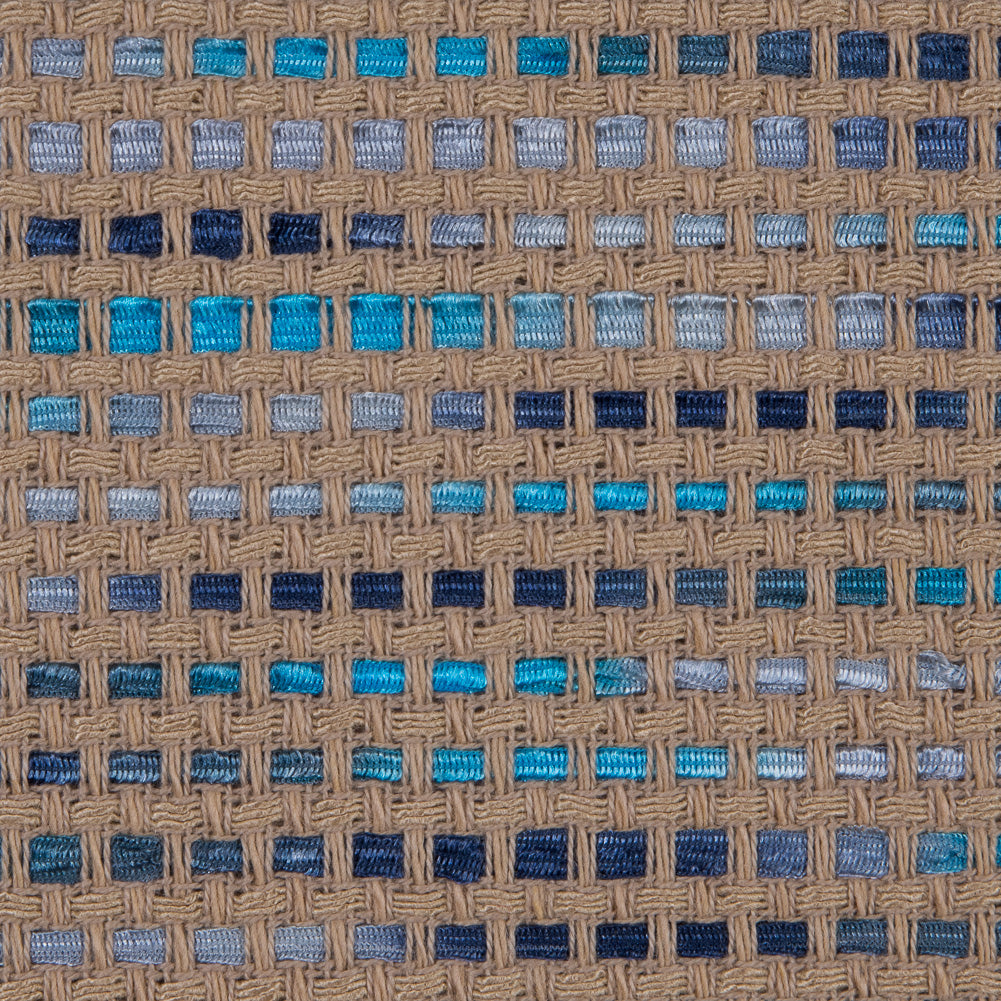 Beige and Blue Blended Cotton Woven Detail Beige and Blue Blended Cotton Woven Detail
