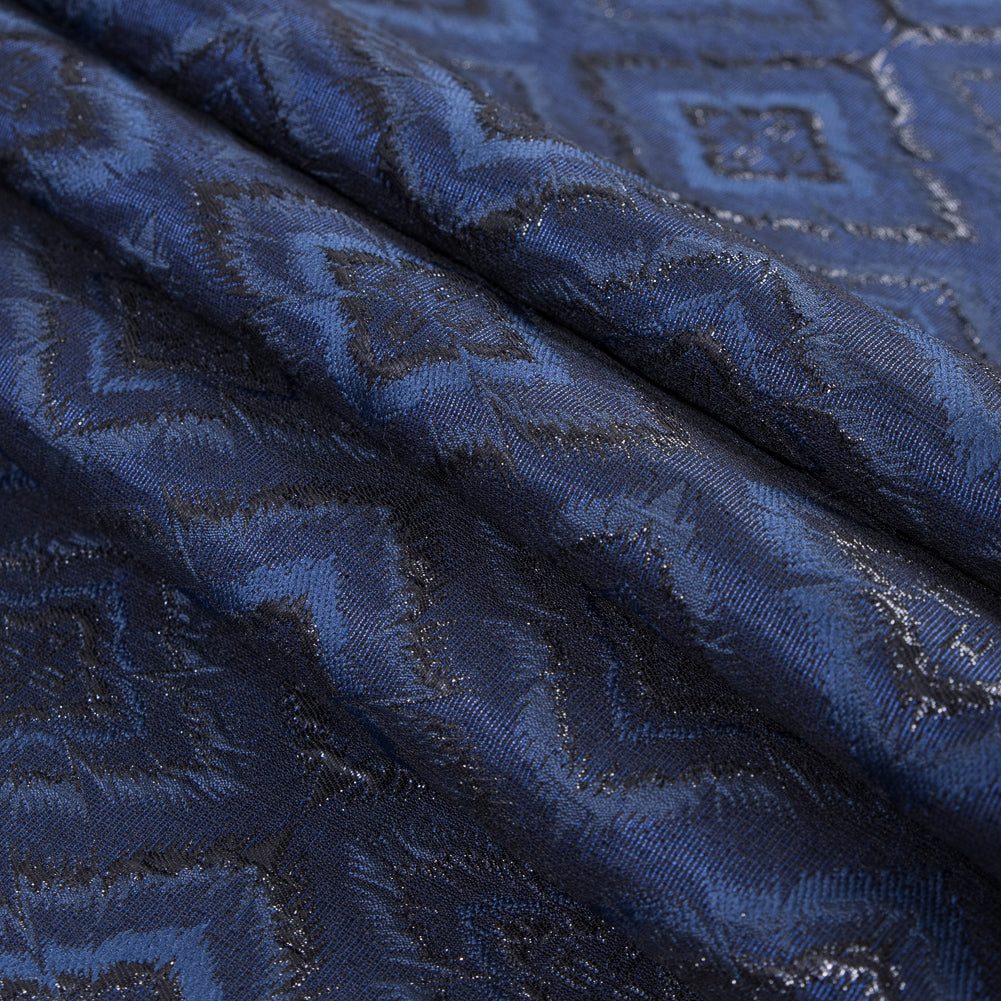 Metallic Black and Blue Geometric Brocade - Folded Metallic Black and Blue Geometric Brocade - Folded