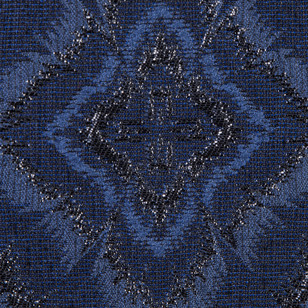 Metallic Black and Blue Geometric Brocade - Detail Metallic Black and Blue Geometric Brocade - Detail
