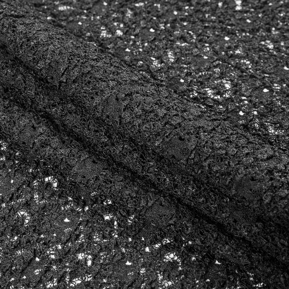 Black Geometric Stretch Puckered Lace - Folded Black Geometric Stretch Puckered Lace - Folded