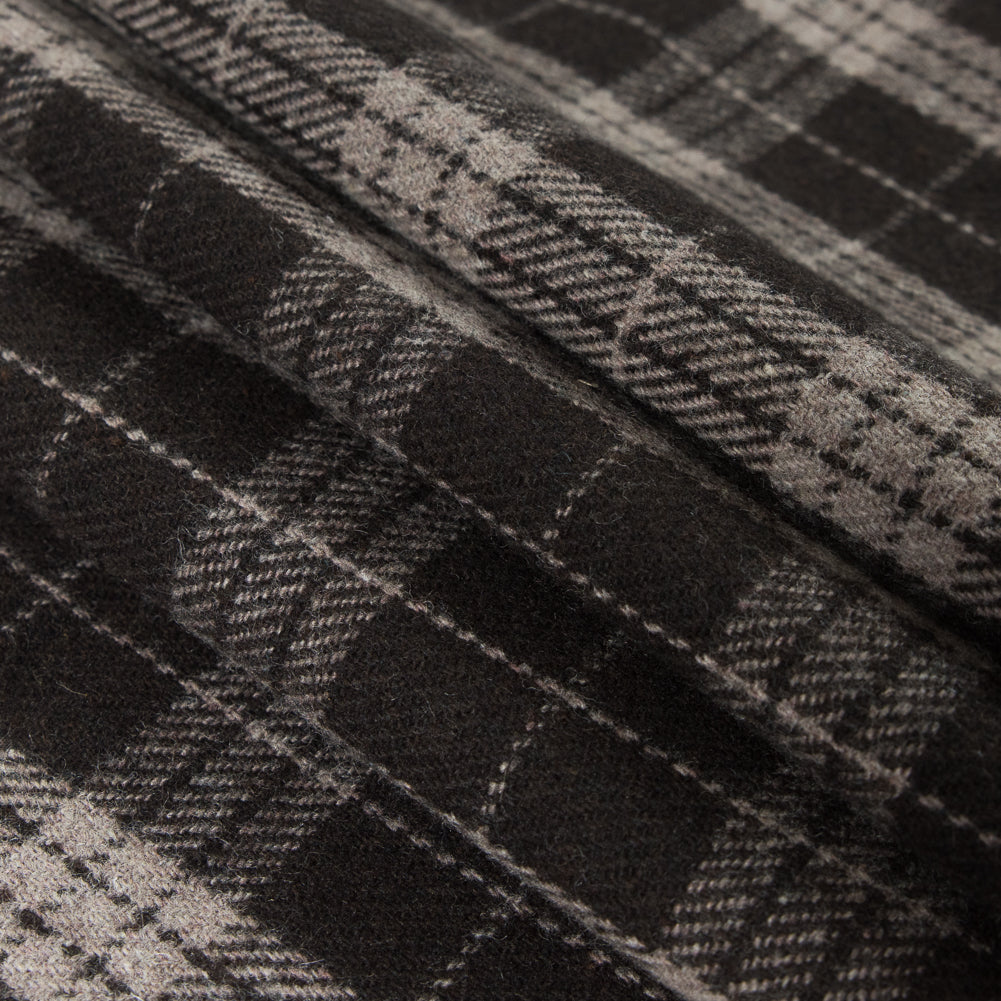 Italian Turkish Coffee Tartan Plaid Blended Wool Fleece Coating - Folded Italian Turkish Coffee Tartan Plaid Blended Wool Fleece Coating - Folded