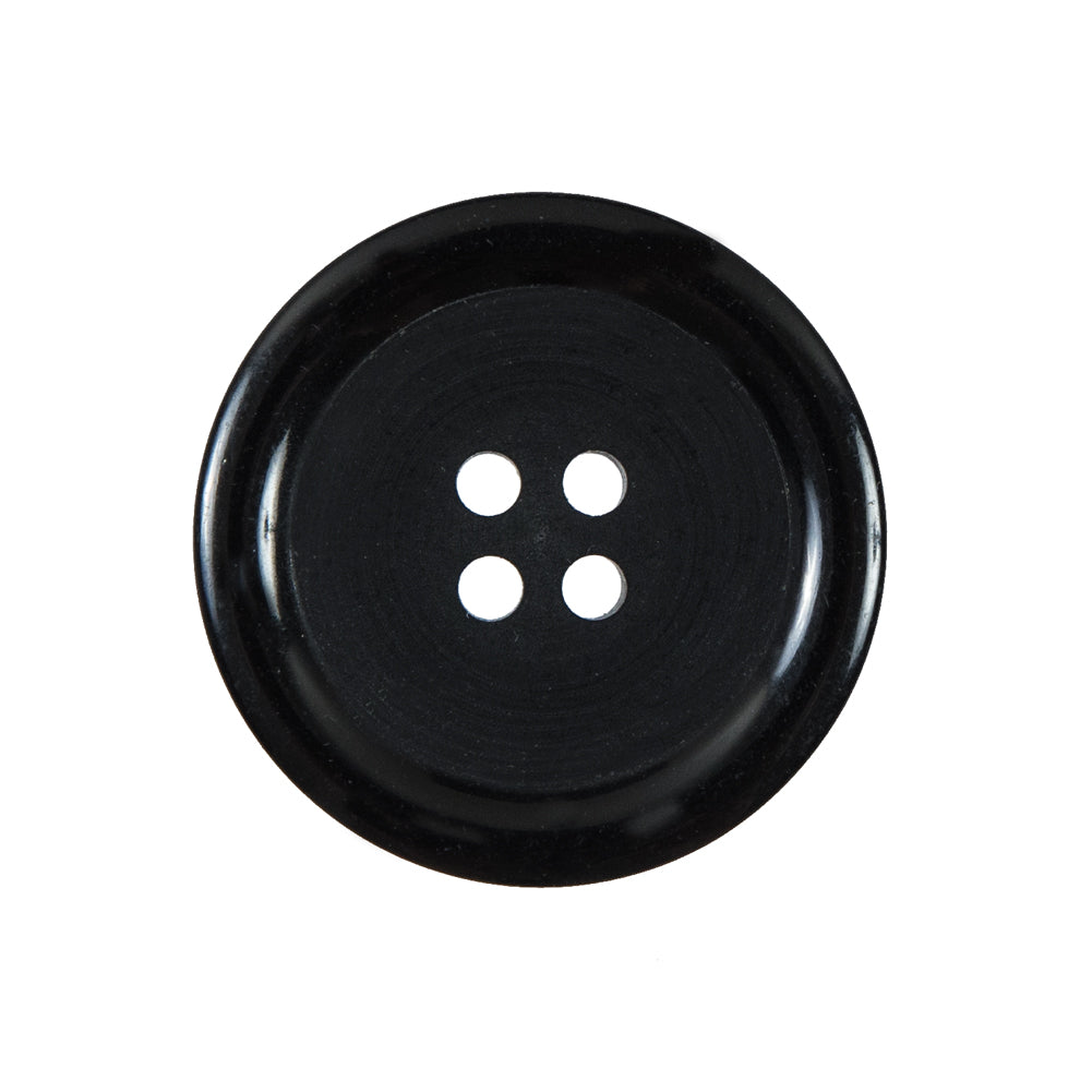 Black 4-Hole Plastic Button with Flat Core and Rounded Rim - 40L/25.5mm Black 4-Hole Plastic Button with Flat Core and Rounded Rim - 40L/25.5mm