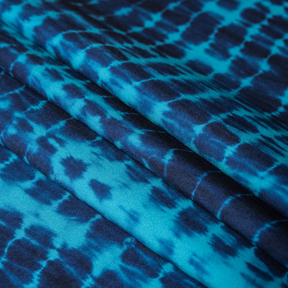 Teal Tie Dye Stretch Eclon Jersey Detail Teal Tie Dye Stretch Eclon Jersey Detail