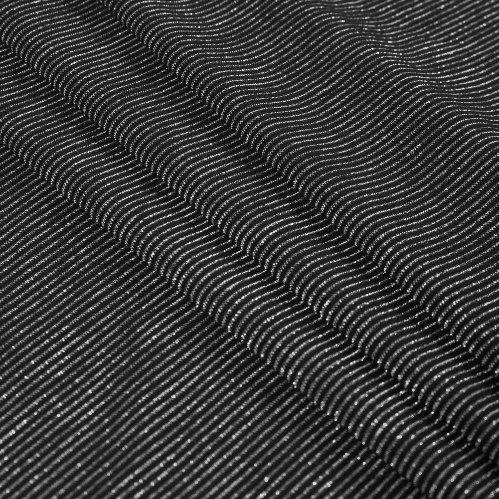 Black and Metallic Silver Striped Stretch Nylon Jersey Folded Black and Metallic Silver Striped Stretch Nylon Jersey Folded