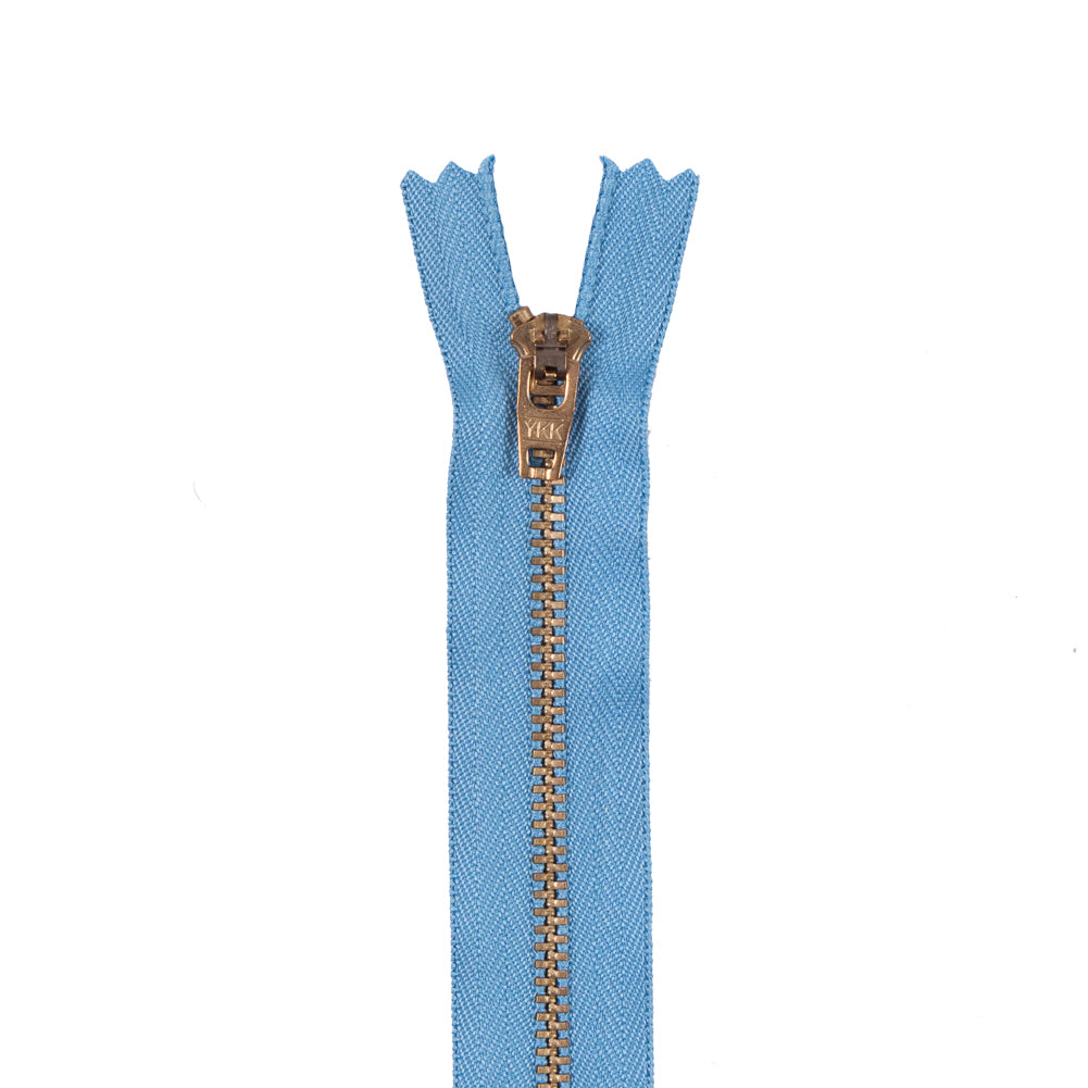 Blue Metal Zipper with Gold Pull and Teeth - 4.5" Blue Metal Zipper with Gold Pull and Teeth - 4.5"