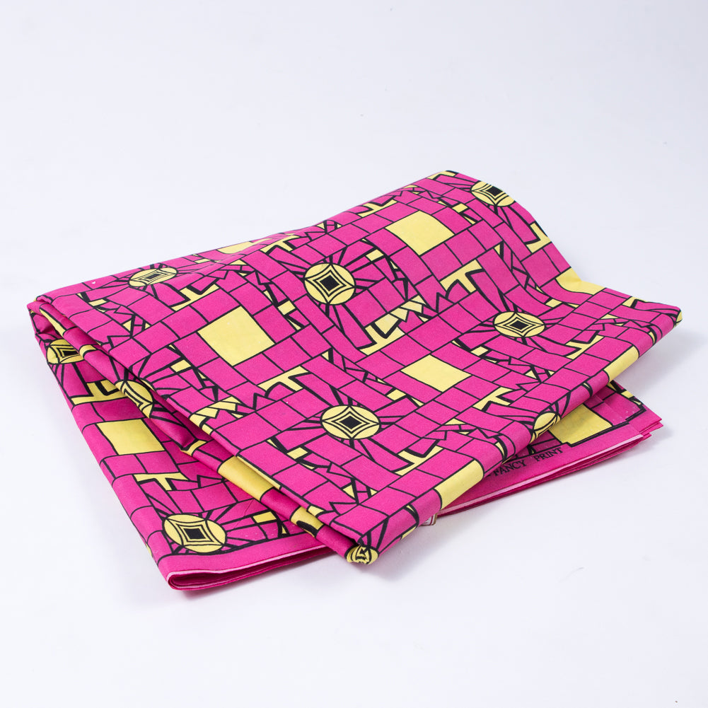 Magenta and Blazing Yellow Geometric Waxed Cotton African Print Magenta and Blazing Yellow Geometric Waxed Cotton African Print