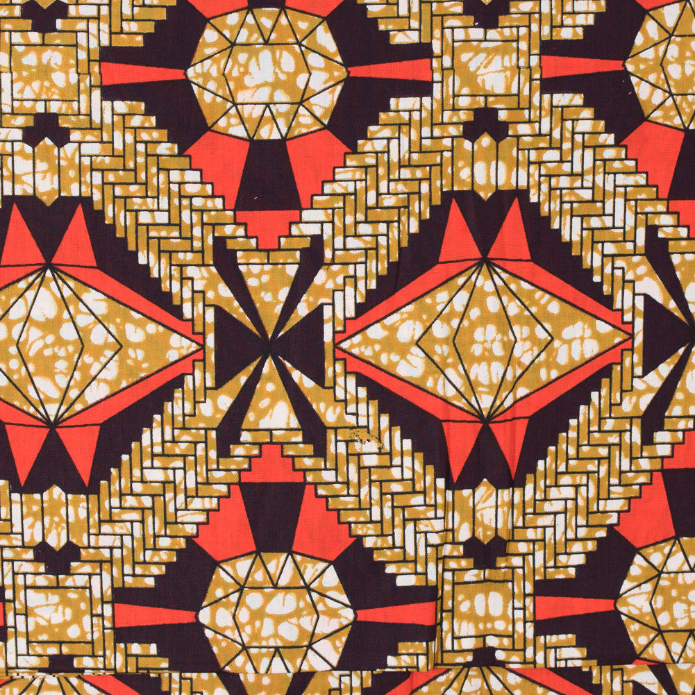 Mandarin Red and Tinsel Geometric Waxed Cotton African Print Folded Mandarin Red and Tinsel Geometric Waxed Cotton African Print Folded