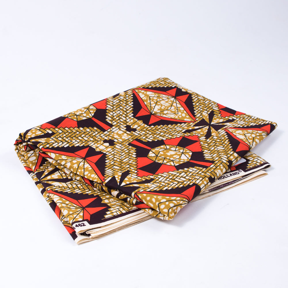 Mandarin Red and Tinsel Geometric Waxed Cotton African Print Mandarin Red and Tinsel Geometric Waxed Cotton African Print