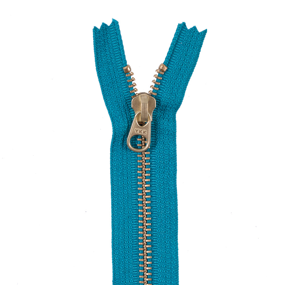 Turquoise Metal Zipper with a Gold Pull and Teeth - 4.5 Turquoise Metal Zipper with a Gold Pull and Teeth - 4.5