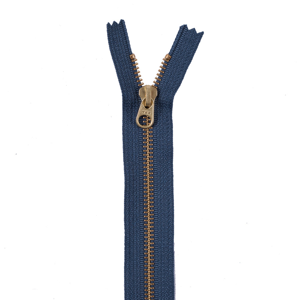 Blue Gray Metal Zipper with Gold Pull and Teeth - 8 Blue Gray Metal Zipper with Gold Pull and Teeth - 8