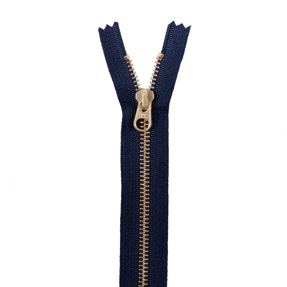 Metal Zipper with Gold Pull and Teeth 8" - Navy Metal Zipper with Gold Pull and Teeth 8" - Navy