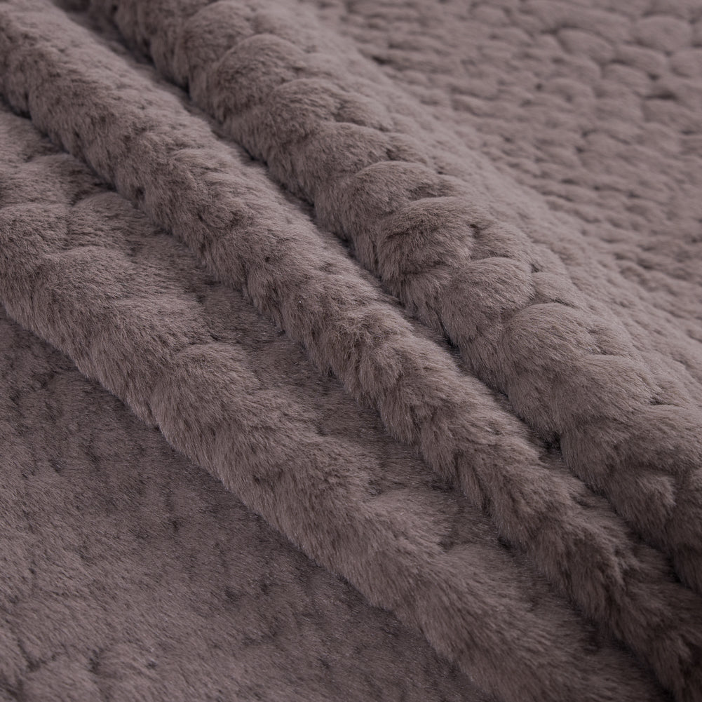 Taupe Silky Embossed Stretch Faux Fur - Detail Taupe Silky Embossed Stretch Faux Fur - Detail