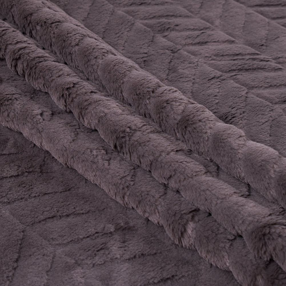 Charcoal Herringbone Grooved Faux Fur - Folded Charcoal Herringbone Grooved Faux Fur - Folded