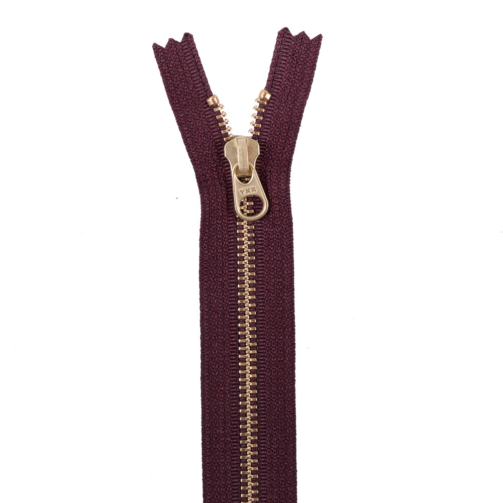 Metal Zipper with Gold Pull and Teeth 8" - Bole Brown Metal Zipper with Gold Pull and Teeth 8" - Bole Brown