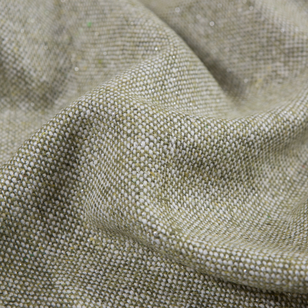 Italian Green and Metallic Silver Blended Wool Tweed Detail Italian Green and Metallic Silver Blended Wool Tweed Detail