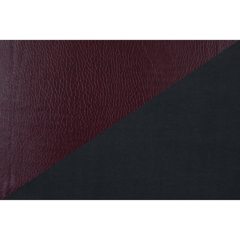 Cordovan Pebble Embossed Stretch Faux Leather with a Black Viscose Backing - Folded Cordovan Pebble Embossed Stretch Faux Leather with a Black Viscose Backing - Folded