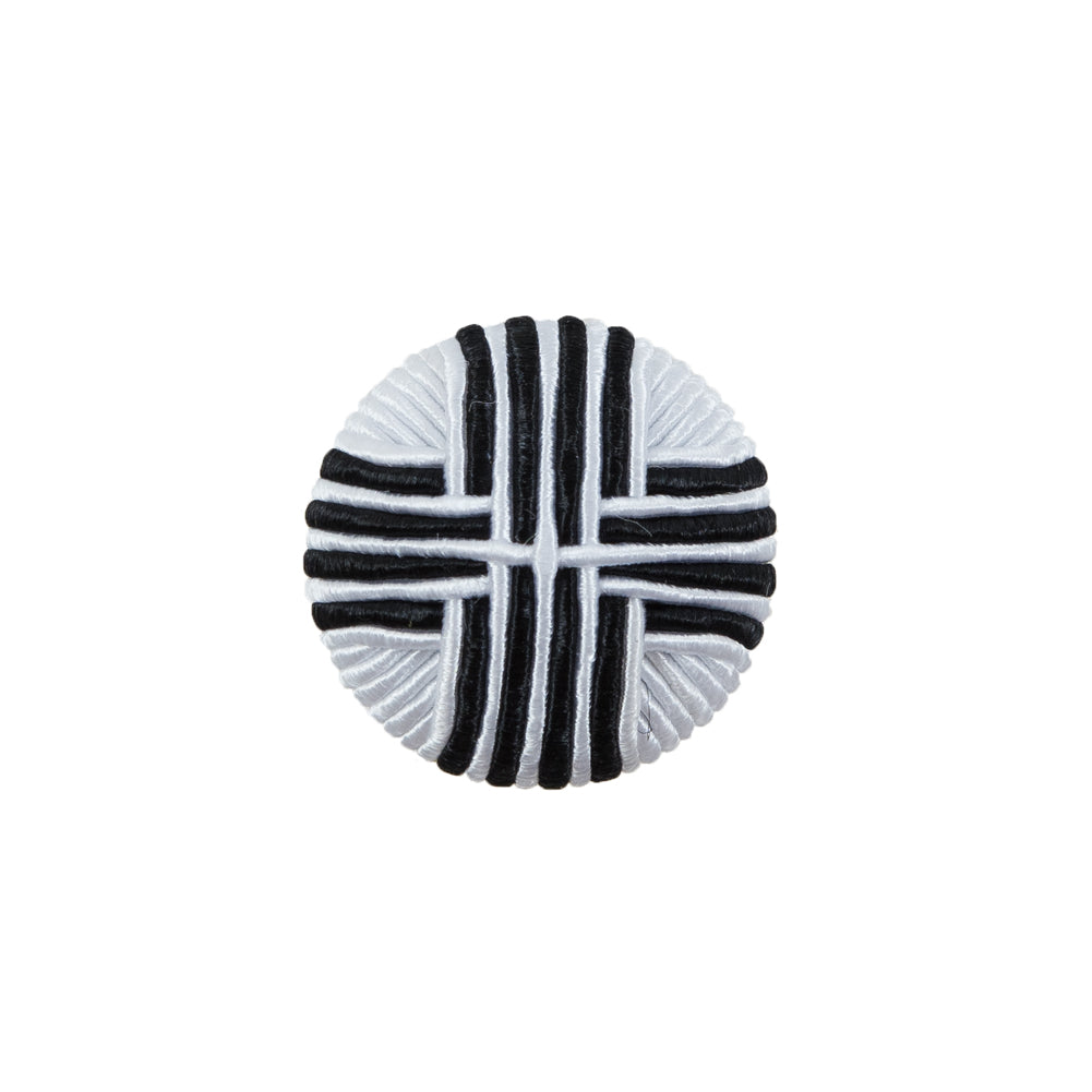 Black & White Fabric Covered Button with Fancy Face - 30L/19mm Black & White Fabric Covered Button with Fancy Face - 30L/19mm